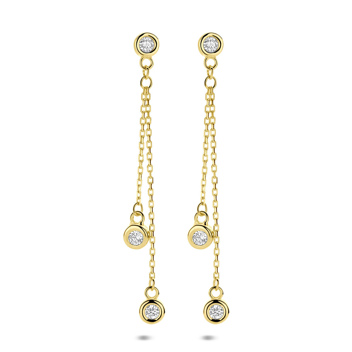 14K geelgouden oorhangers zirkonia 35 mm - 4034365