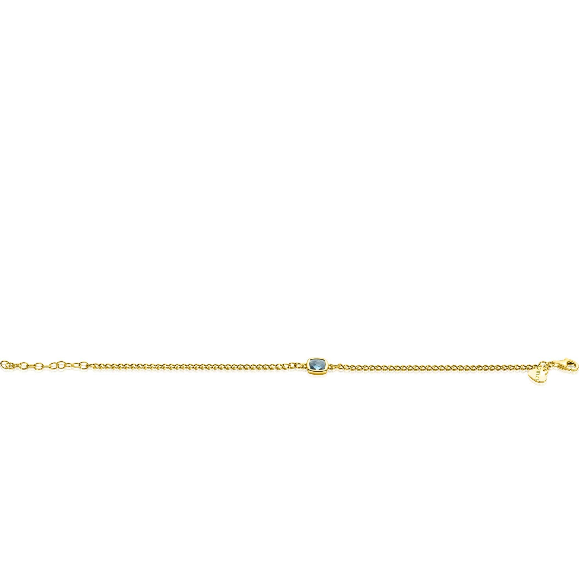 ZINZI gold plated zilveren gourmet armband met vierkante zetting bezet met indigo blauwe kleursteen 16-19cm ZIA2417G - PansiteNederland.nl