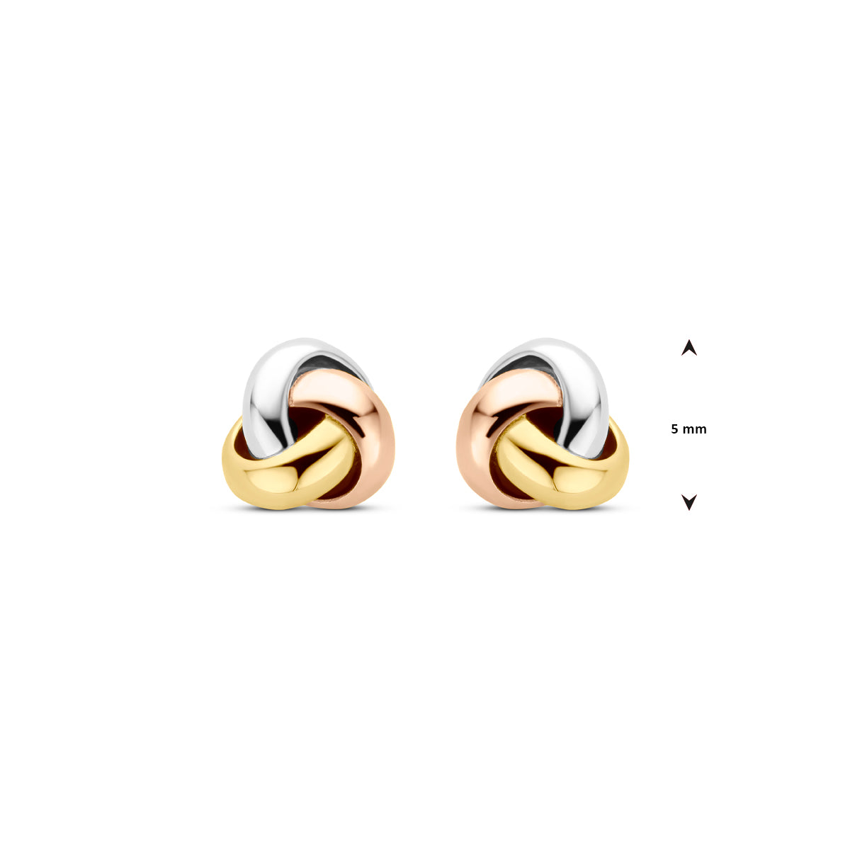 Fantasy Collection Oorknoppen knoop tricolor 9K tricolor goud 5 mm - afbeelding 4