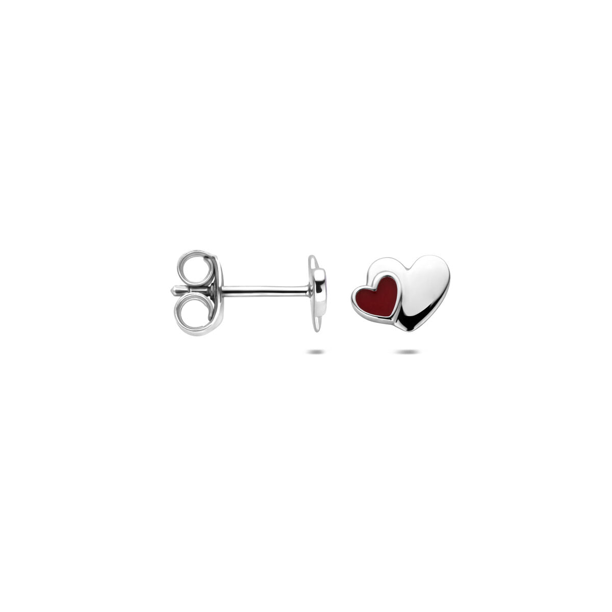Fantasy Collection Oorbellen emaille hartje 6 mm zilver