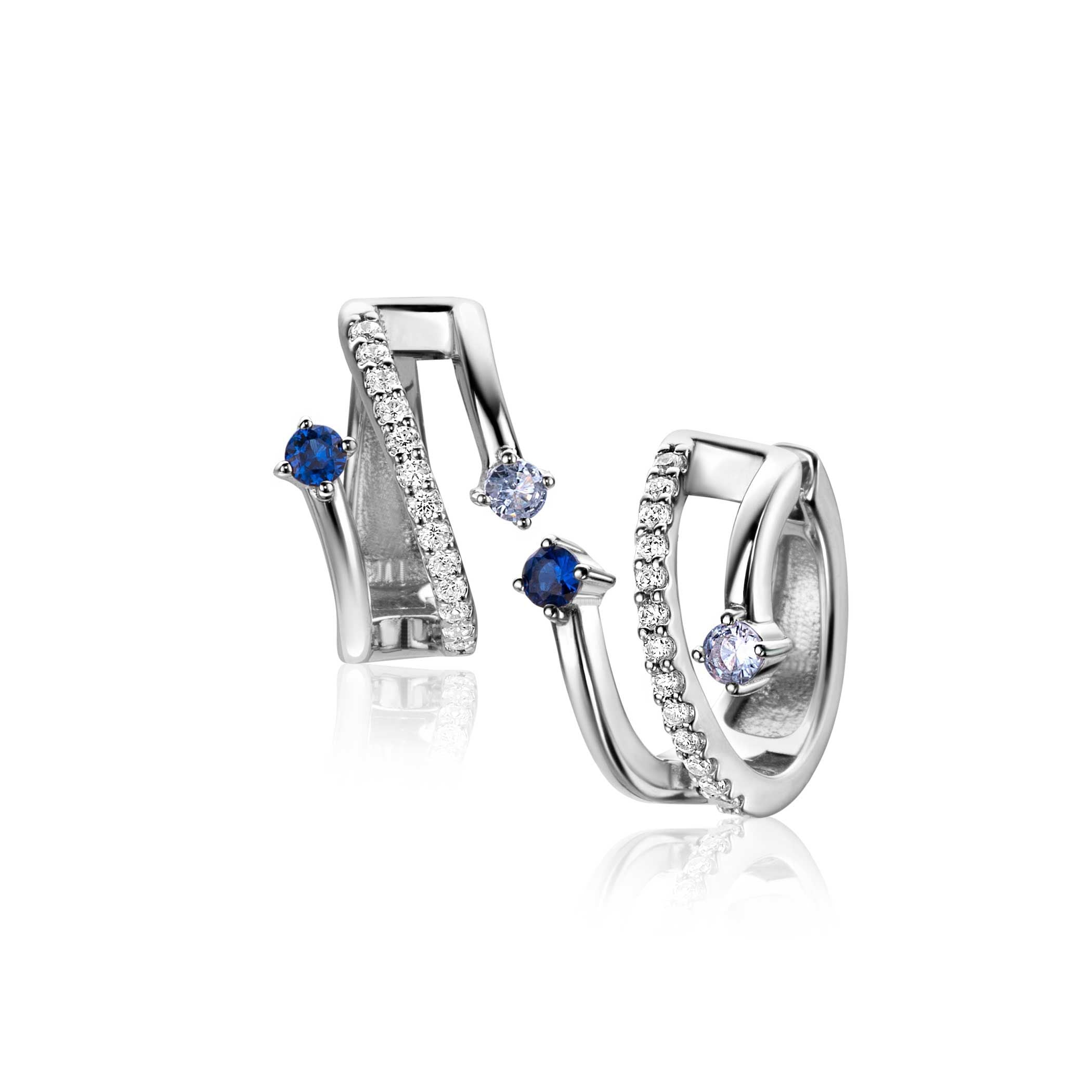 ZINZI Zilveren Oorbellen met Blauw, Wit Zirkonia - ZIO2646B