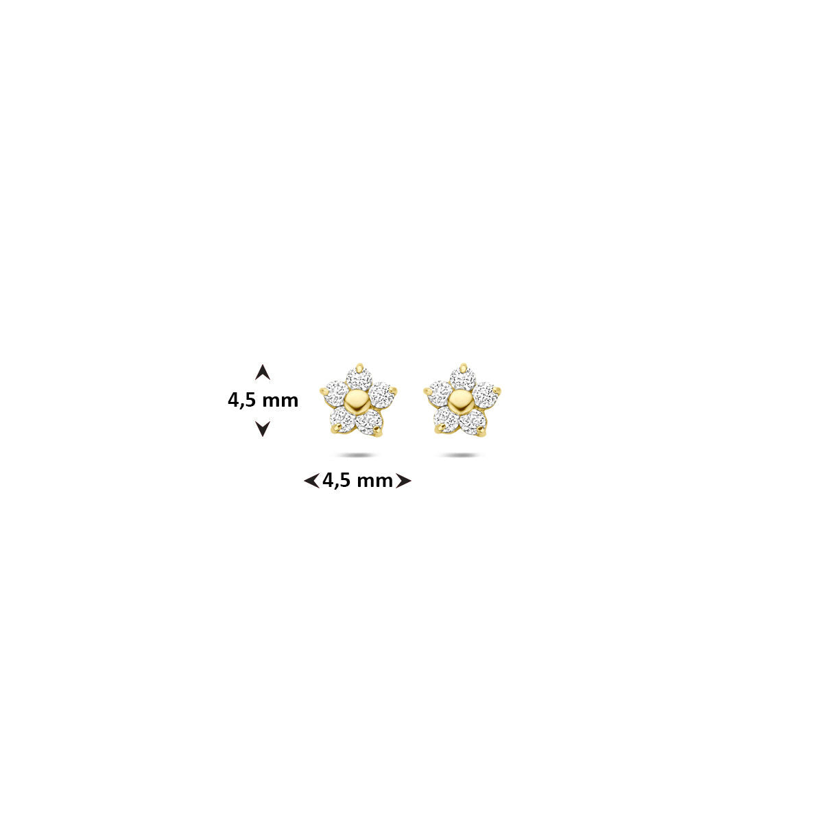 Fantasy Collection Oorbellen bloem zirkonia 4,5 mm 9K geelgoud