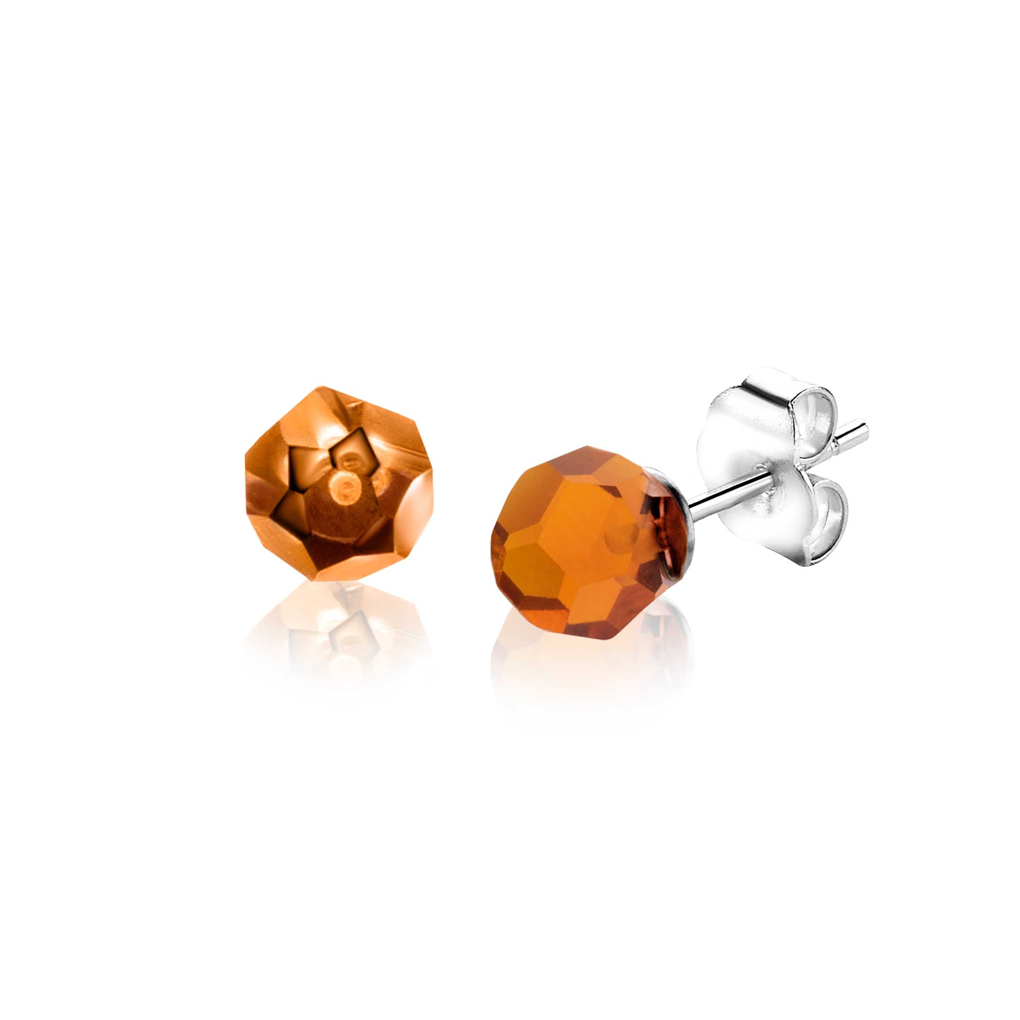 6mm ZINZI zilveren oorknoppen met bruin beads oorbellen - ZIO1317BR