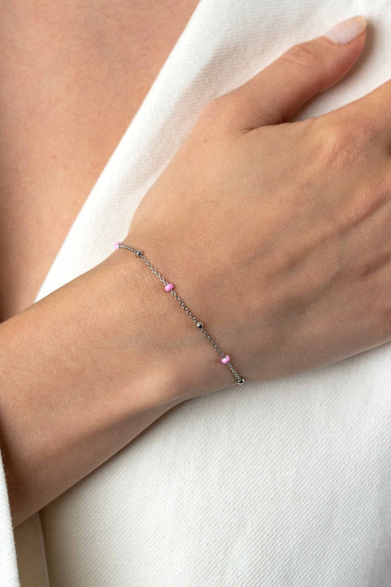 ZINZI zilveren fantasie armband met 5 roze donuts en glanzende bolletjes 17-19,5cm - ZIA2510