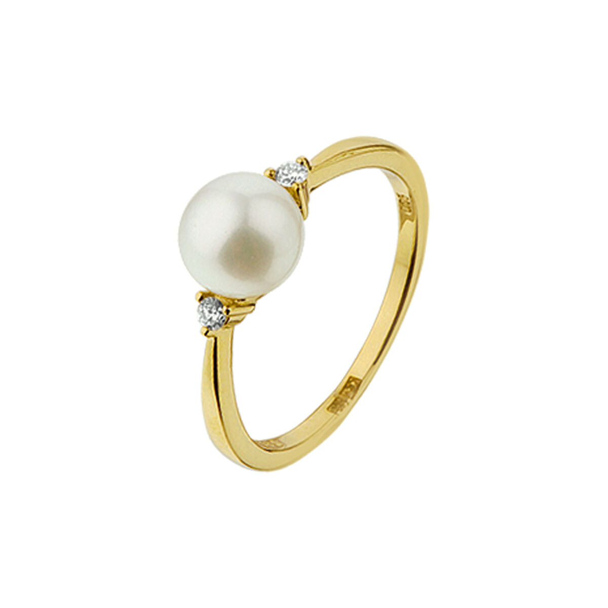 14K Geelgouden Ring met Diamant en Parel