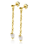 Zinzi 40mm gold plated zilveren oorstekers met lang schakelkettinkje, inclusief witte zoetwaterparel ZIO2588 - PansiteNederland.nl
