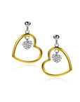 Zinzi 20mm gold plated zilveren oorstekers open hart 15mm en bungelend hartje bezet met witte zirkonia's ZIO2621 - PansiteNederland.nl