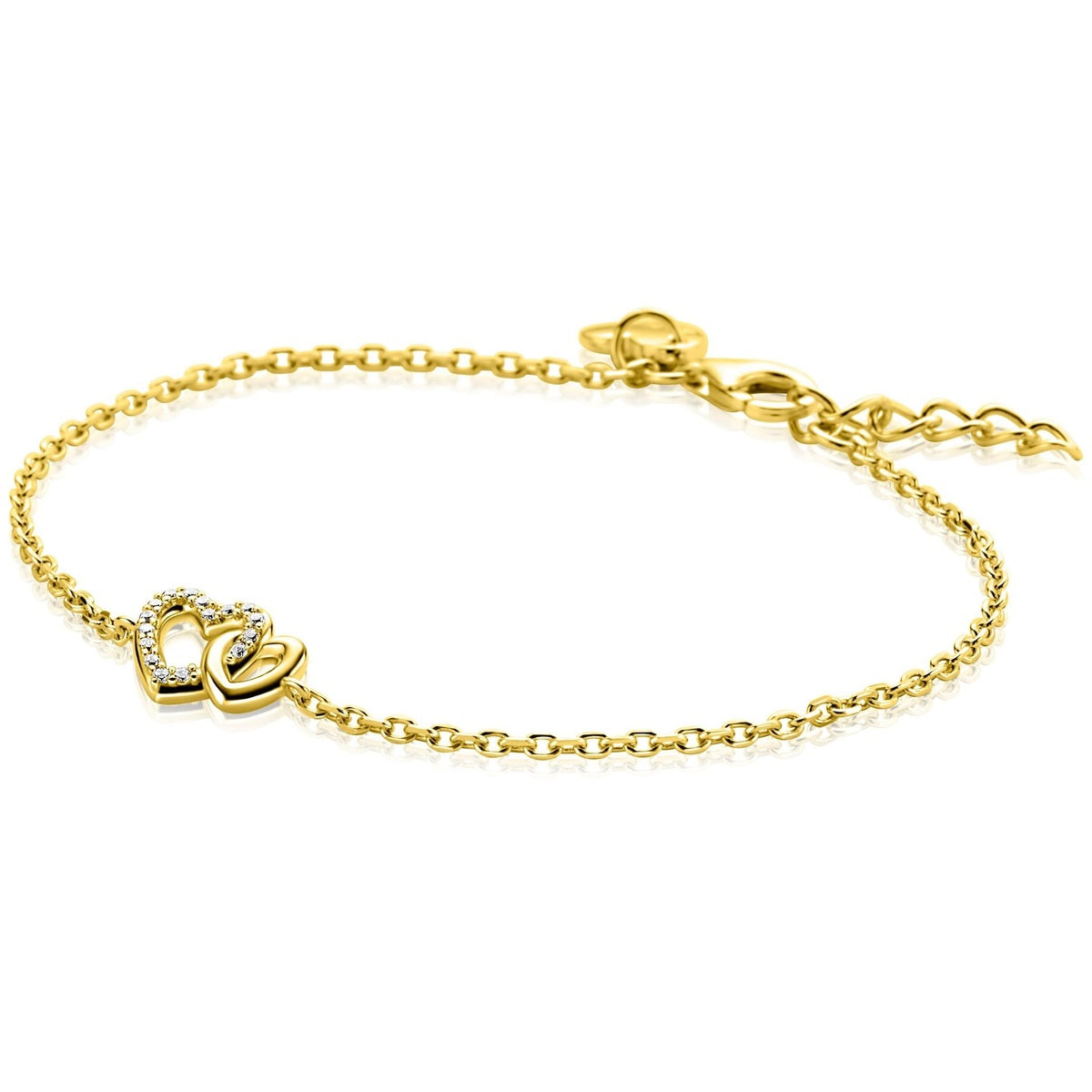 ZINZI gold plated zilveren armband met verbonden hartjes, witte zirkonia's 17-19cm - ZIA2493Y