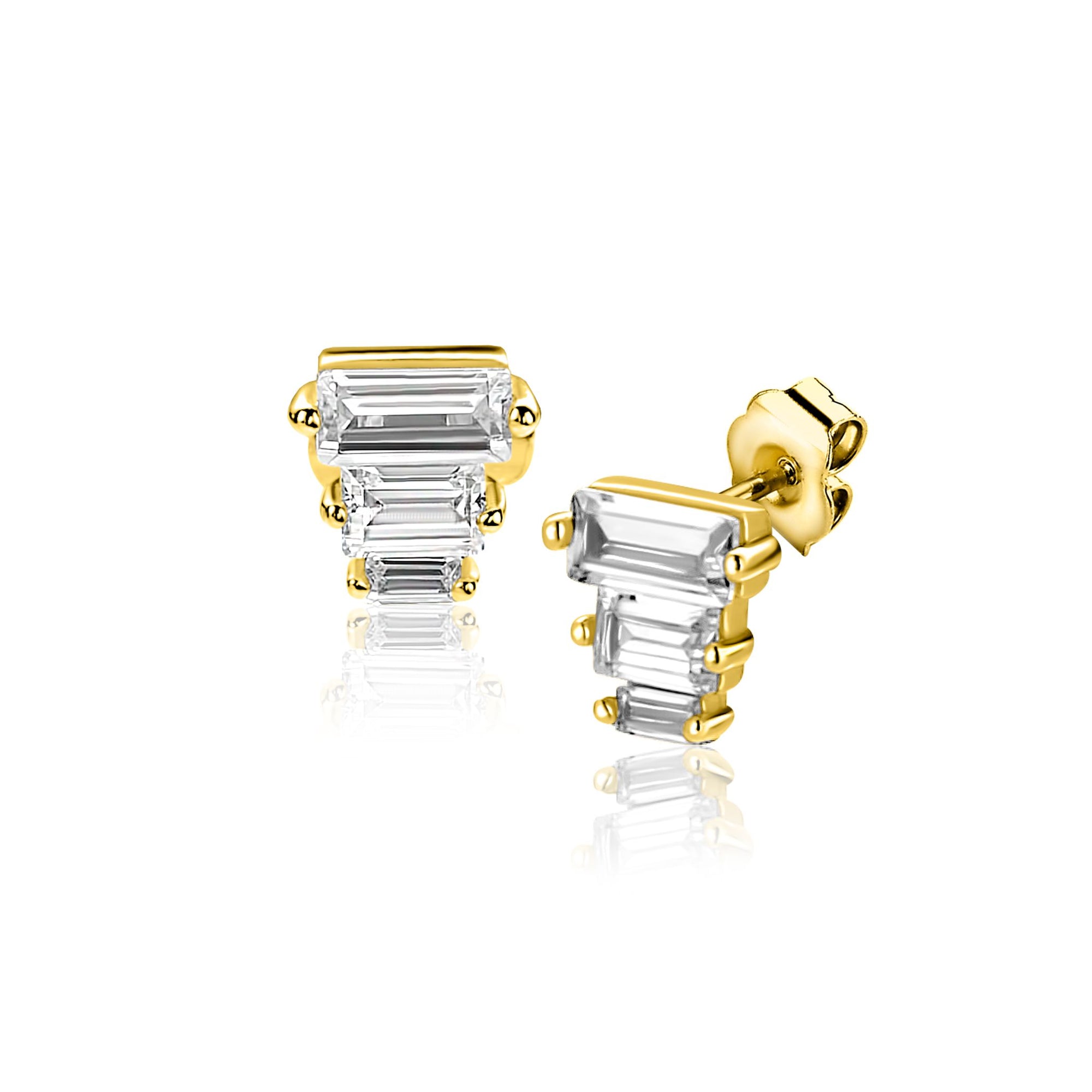 ZINZI gold plated zilveren oorstekers piramidevorm 3-baguette zirkonia 5,5mm ZIO2723Y - PansiteNederland.nl