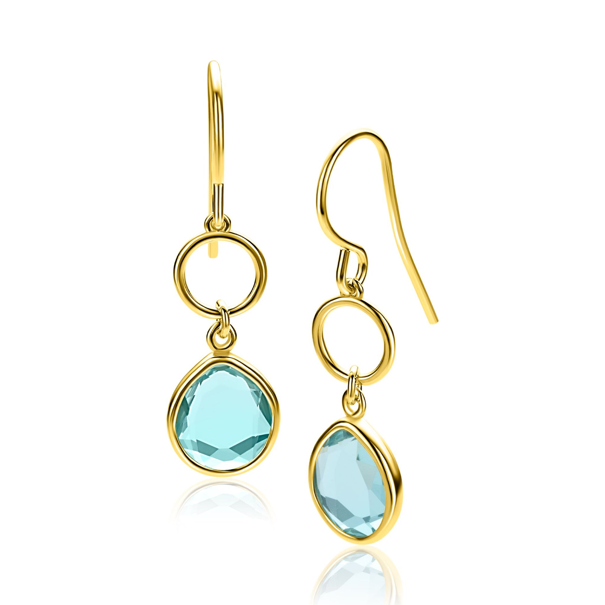 ZINZI gold plated zilveren oorhangers turquoise peer en open rondje 36mm ZIO2716G - PansiteNederland.nl