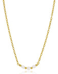 ZINZI gold plated zilveren schakelketting met drie witte natuurlijk gevormde zoetwaterparels in het midden 42-45cm ZIC2643