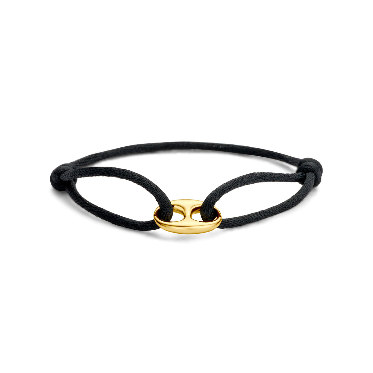 Fantasy Collection Armband satijn zwart koffieboon 9K geelgoud 13 - 26 cm