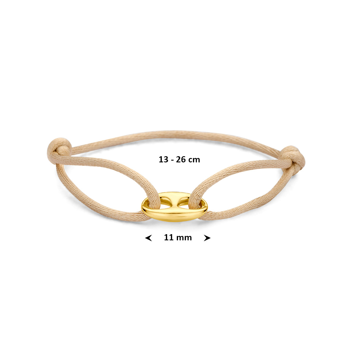 Fantasy Collection Armband satijn beige koffieboon 9K geelgoud 13 - 26 cm - afbeelding 3