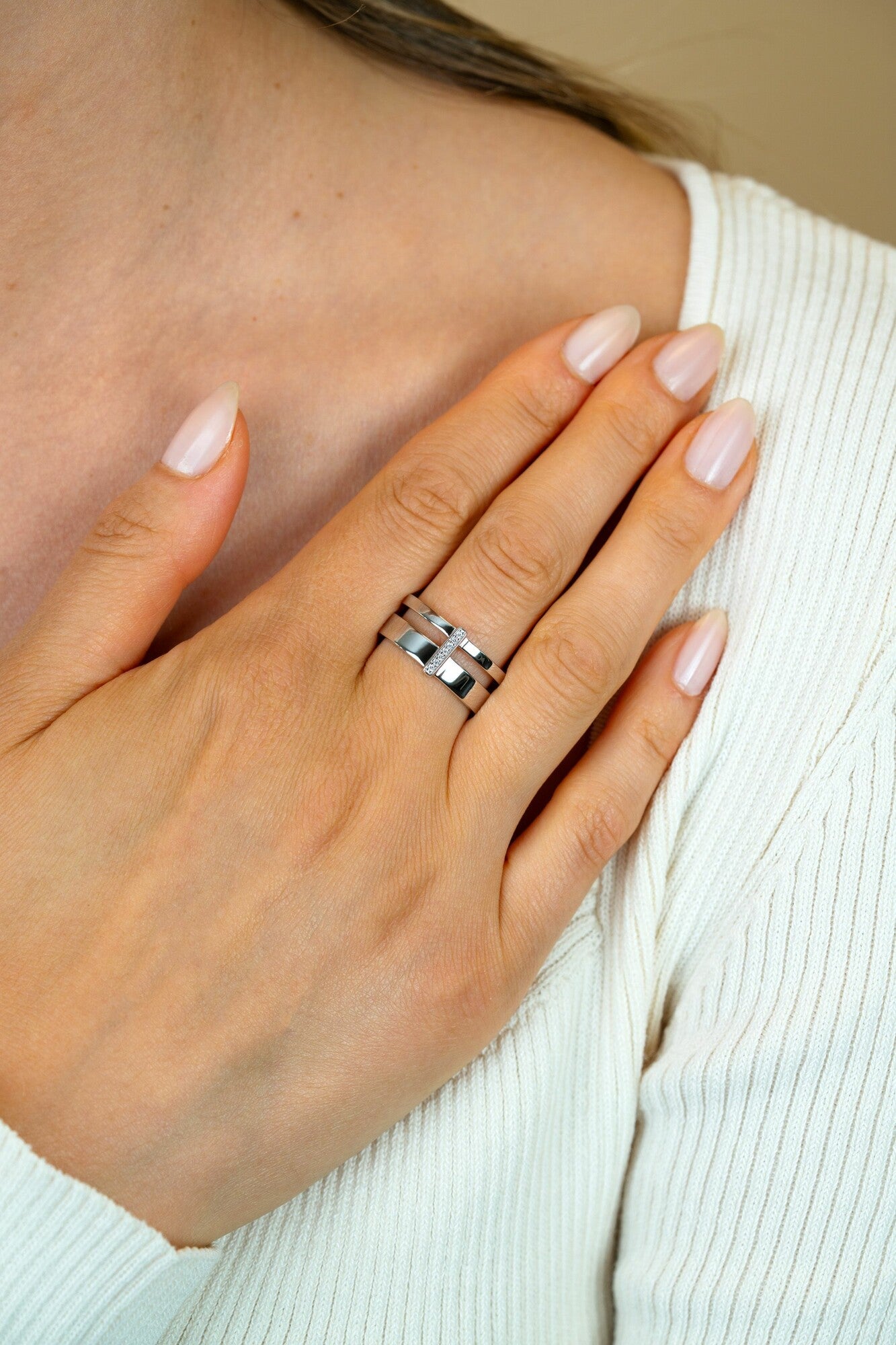 ZINZI zilveren multi-look ring (9mm breed) met 2 banen en verbonden staafje met witte zirkonia ZIR2728 - PansiteNederland.nl