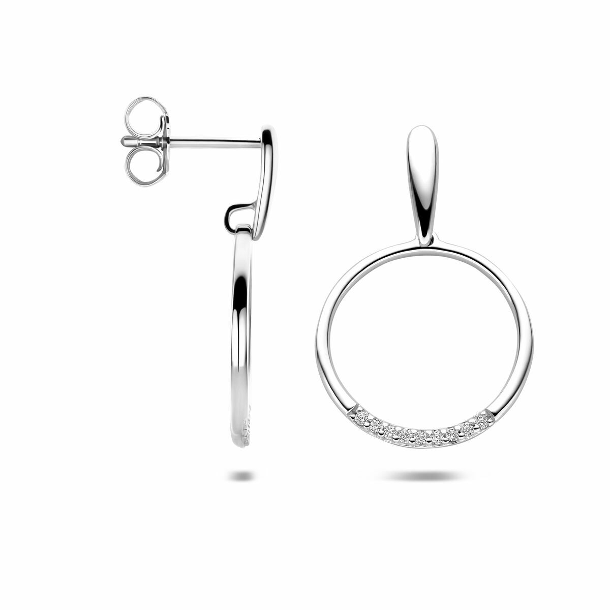 Zilveren gerhodineerde oorknoppen zirkonia 25 mm - 1341701