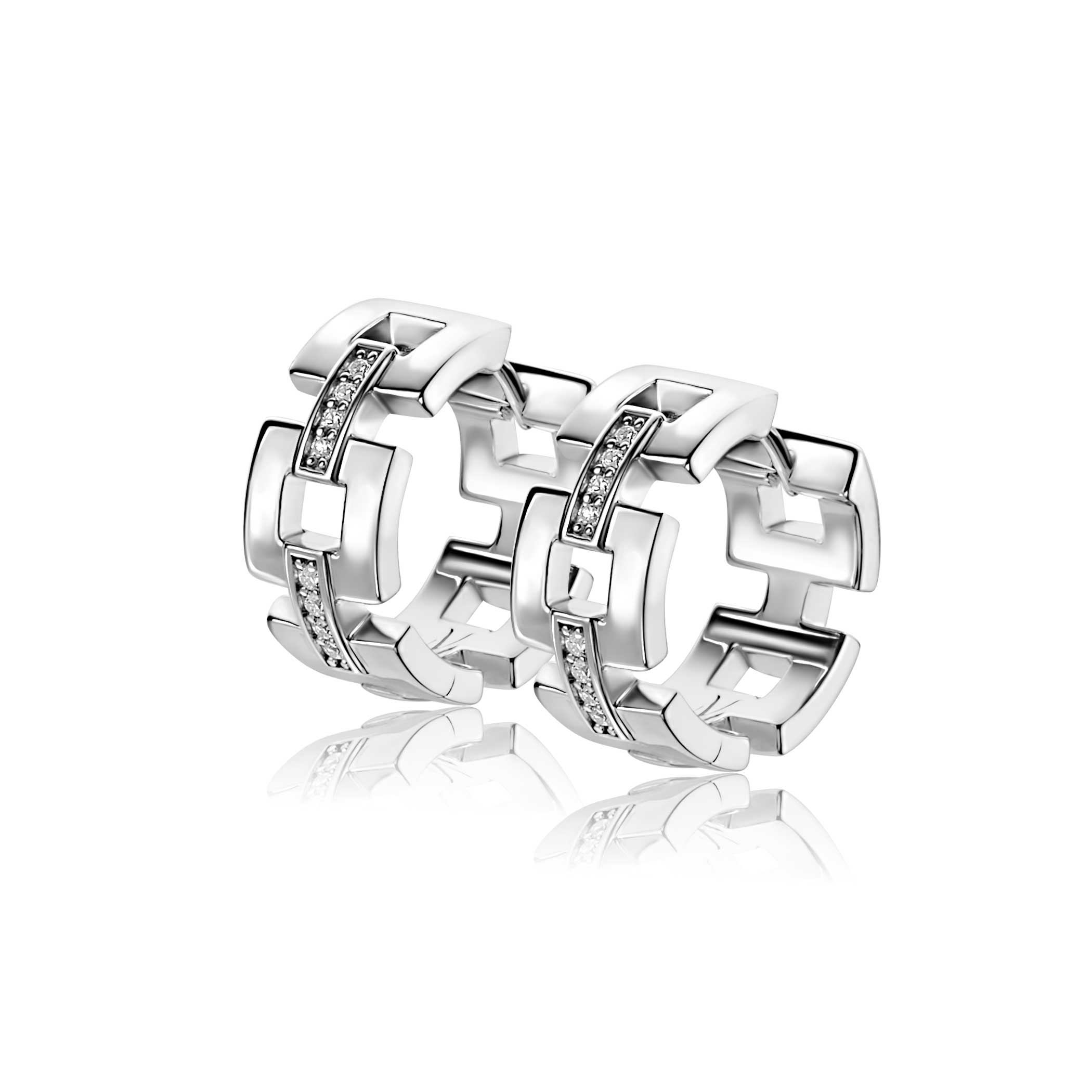 18mm Mart Visser by ZINZI zilveren oorbellen met vierkante schakels en luxe scharniersluiting witte zirkonia's MVCR27