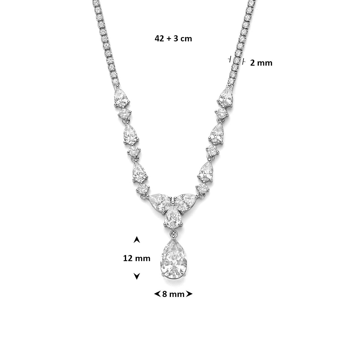Fantasy Collection Collier zirkonia 42 + 3 cm zilver gerhodineerd