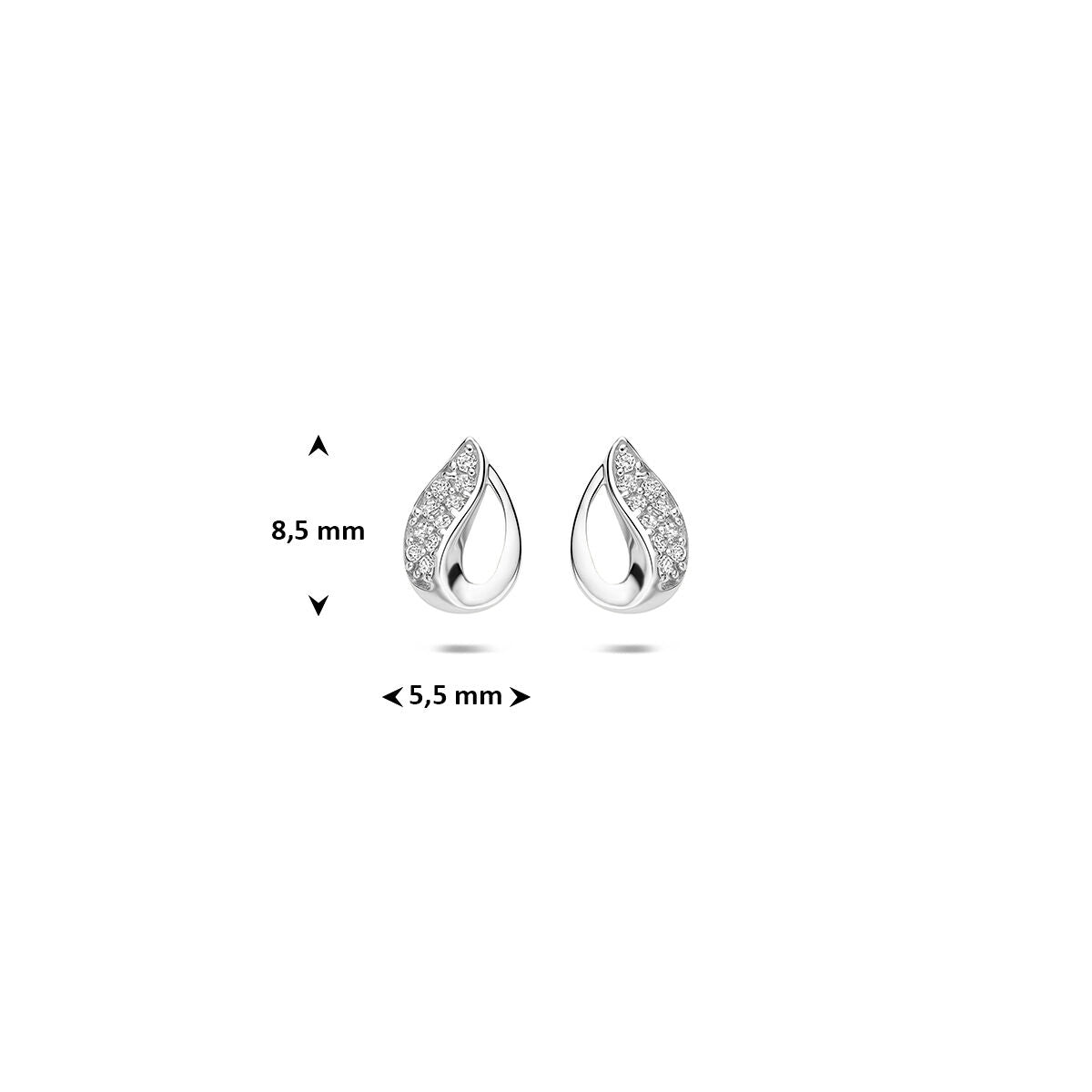 Oorknoppen zirkonia zilver gerhodineerd 8,5 mm