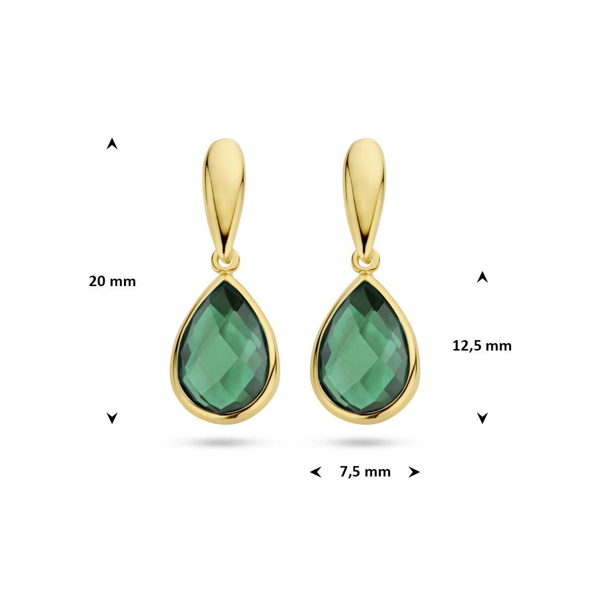 Oorhangers groen agaat 9K geelgoud 20 mm