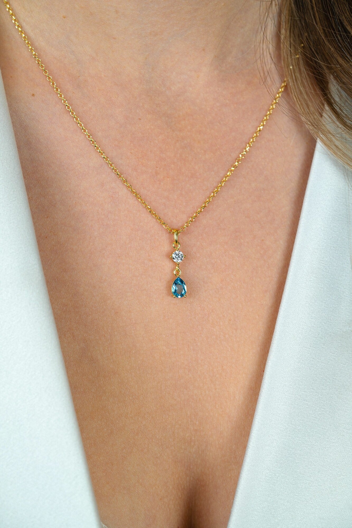 ZINZI Verguld Zilveren Ketting met Blauw, Wit Zirkonia - ZIC2744