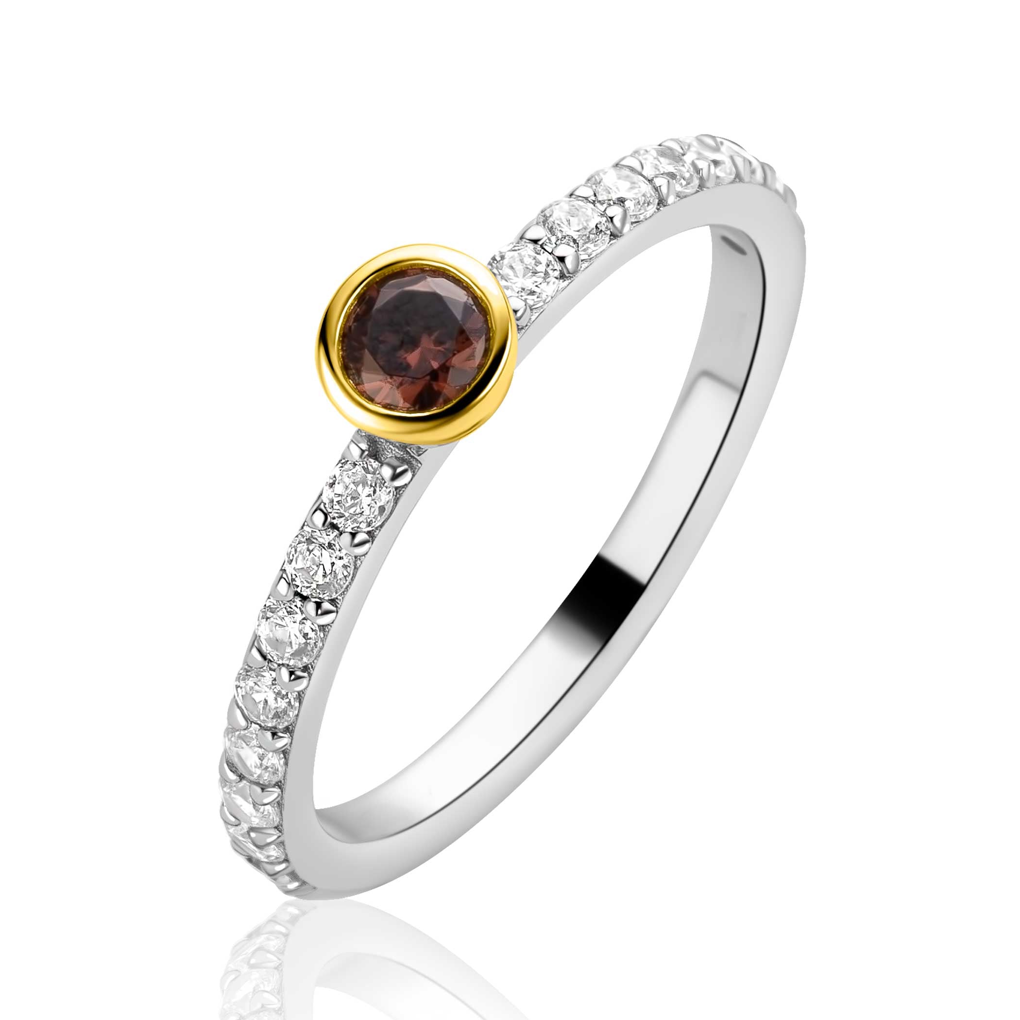 ZINZI Zilveren Ring met Zirkonia en Kleursteen - ZIR2807