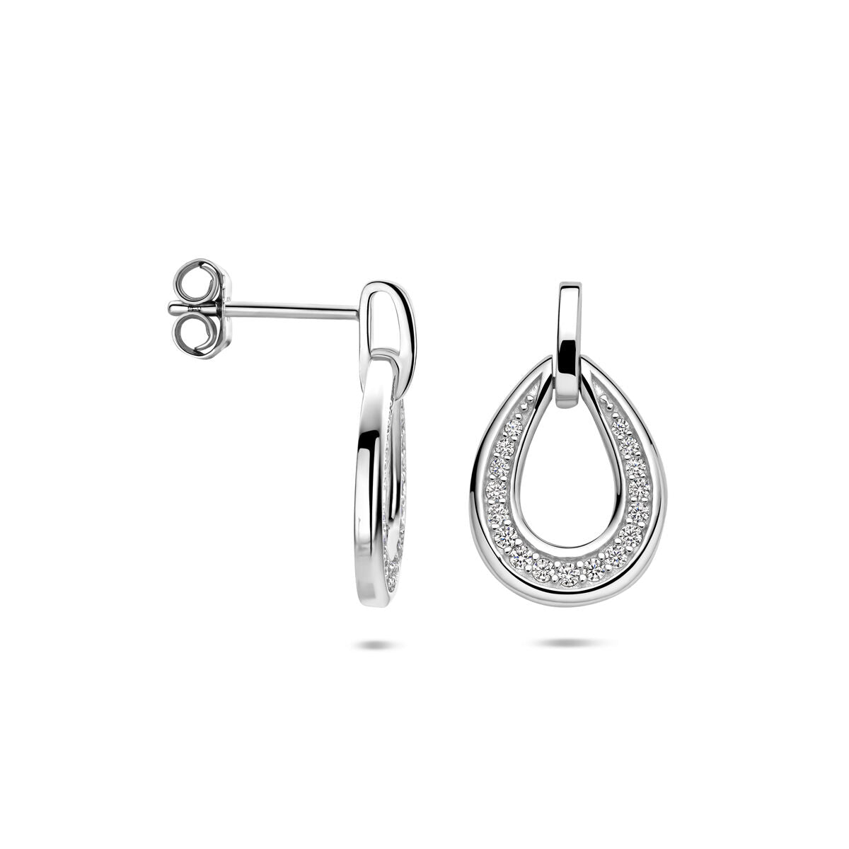 Zilveren gerhodineerde oorhangers druppel zirkonia 19 mm - 1341319