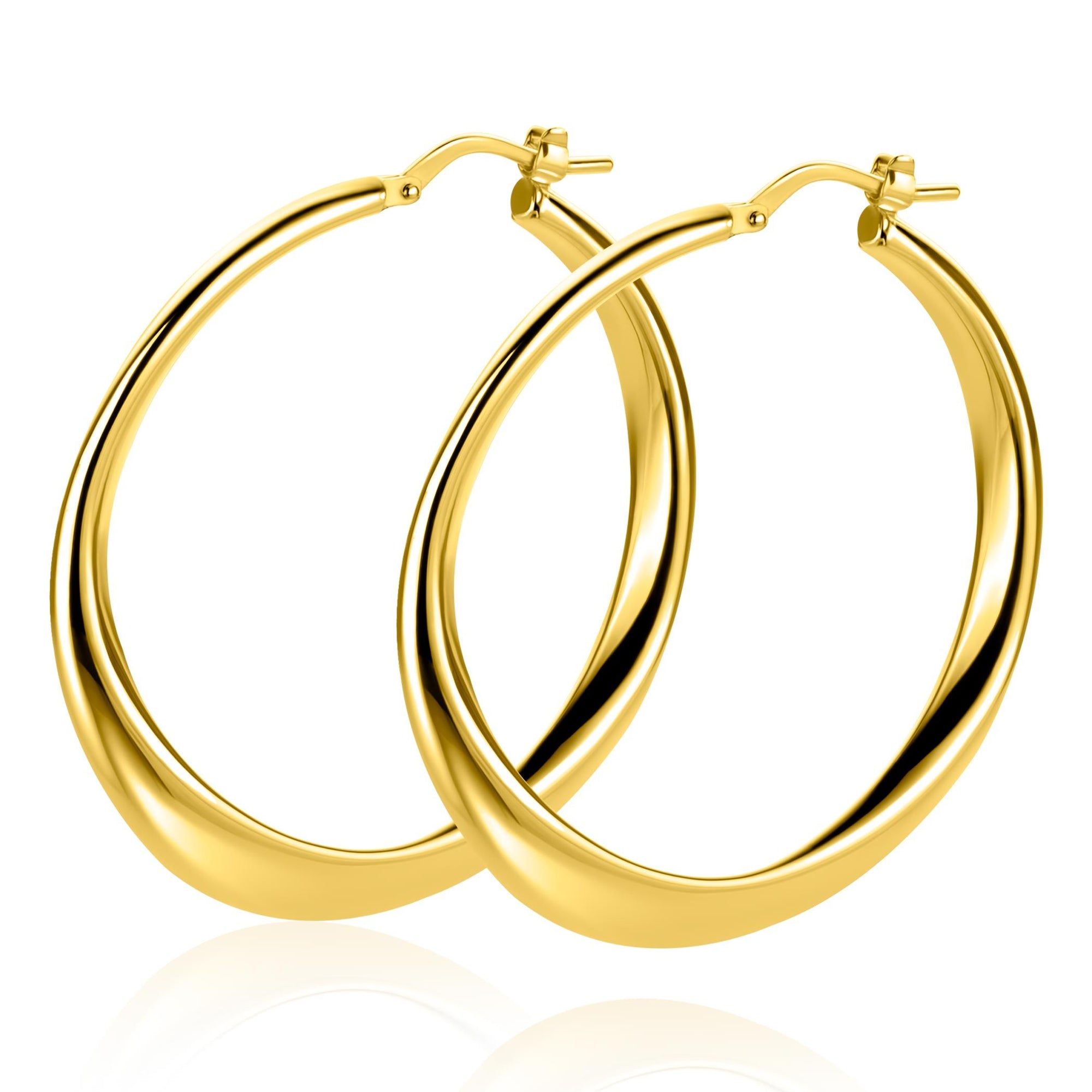ZINZI gold plated zilveren oorringen met organisch gevormde buis 3,5mm breed en handige bovensluiting 40mm ZIO2702G - PansiteNederland.nl