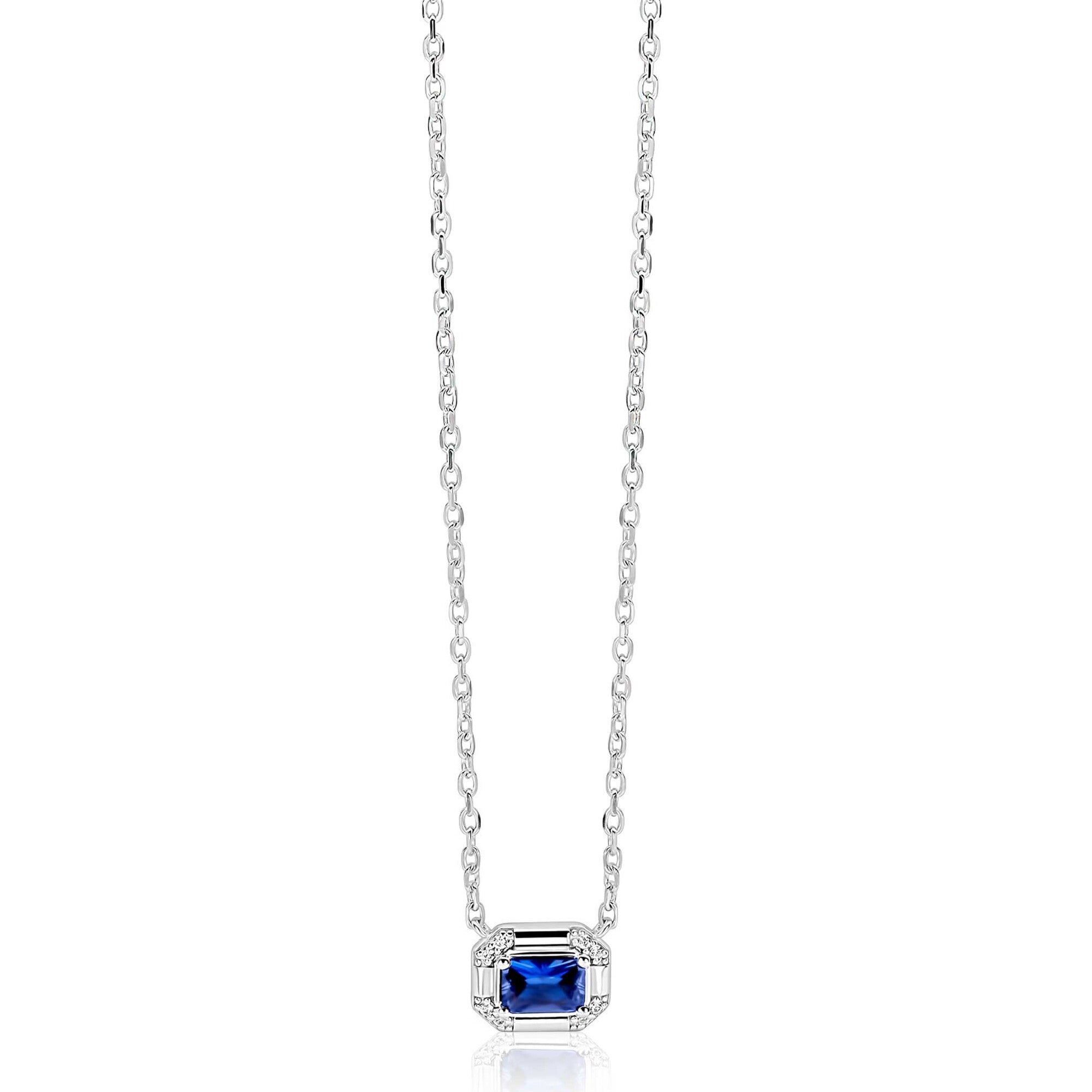 ZINZI Zilveren Ketting met Blauwe Kleursteen ZIC2803B
