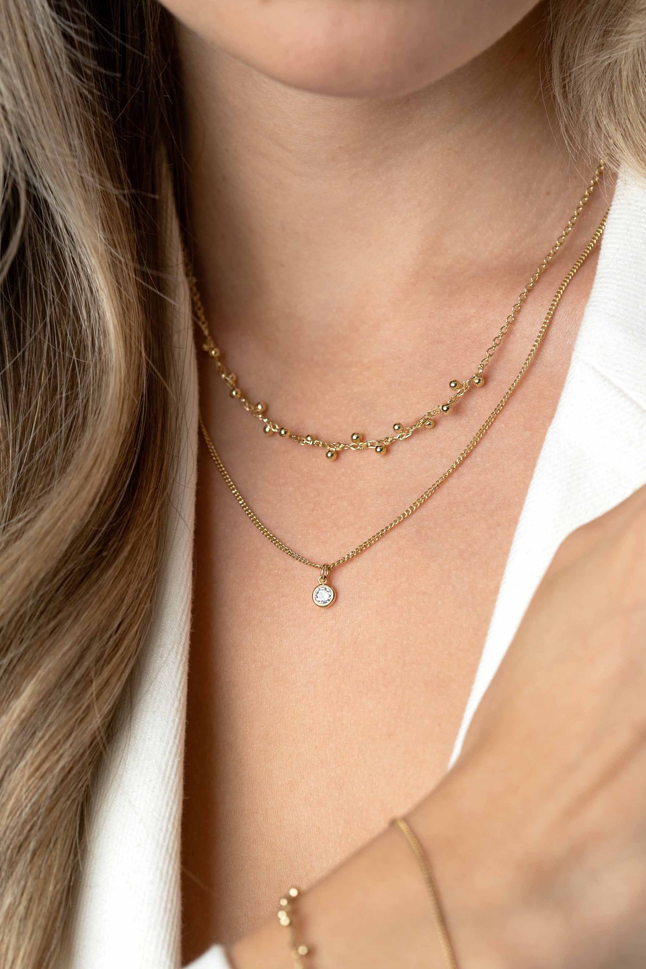 ZINZI Verguld Zilveren Ketting met Witte Zirkonia - ZIC2520Y