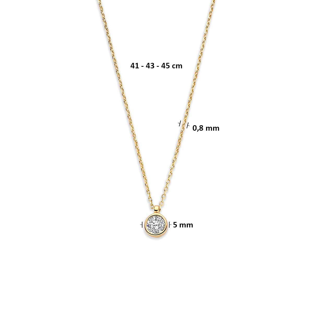 Collier zirkonia 9K geelgoud 41 - 43 - 45 cm 5 mm