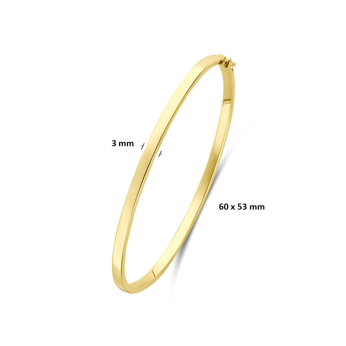 Bangle scharnier vlakke buis massief 3 x 9K geelgoud 60 mm