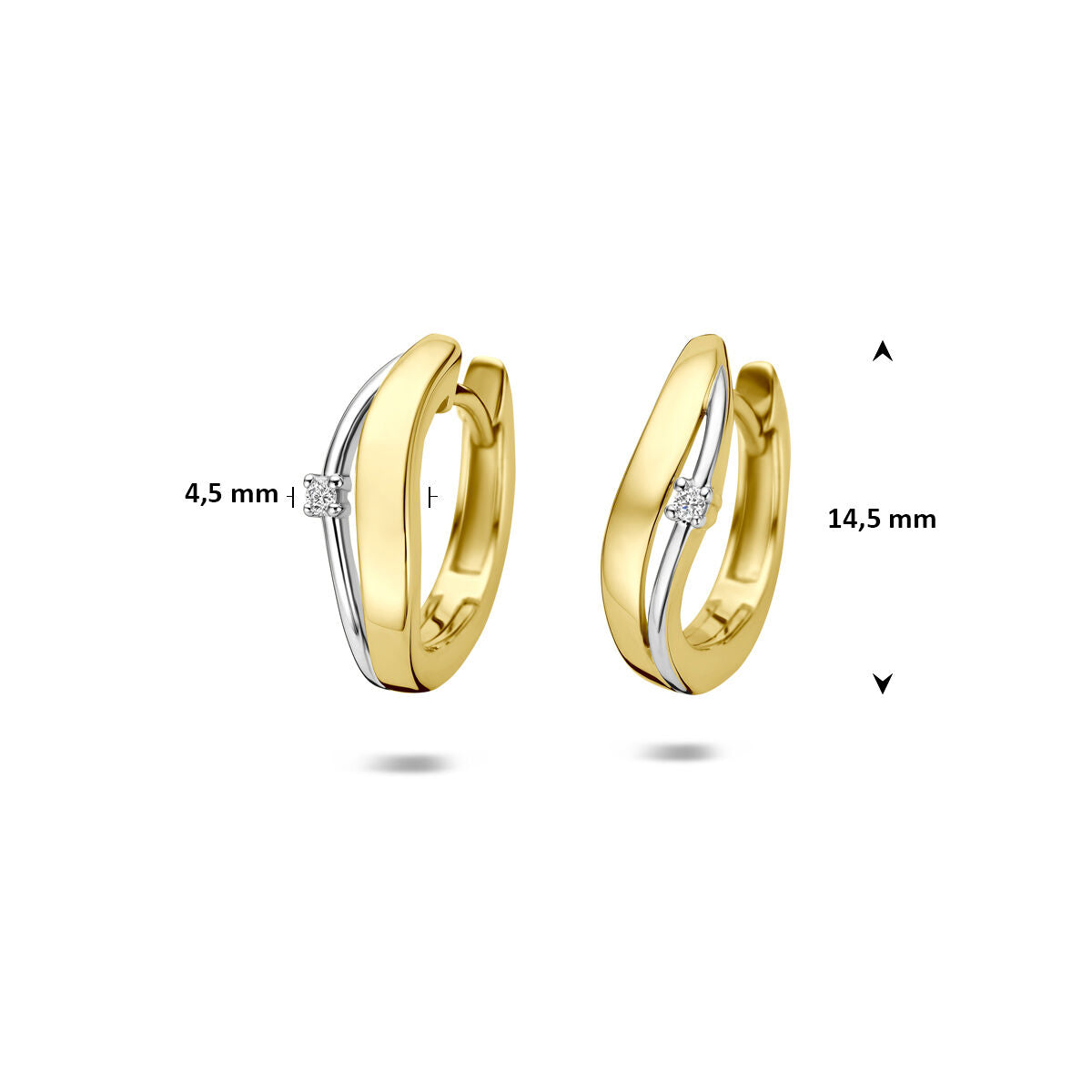 Klapoorringen diamant 0.02ct (2x 0.01ct) h si 14K geelgoud 14,5 mm