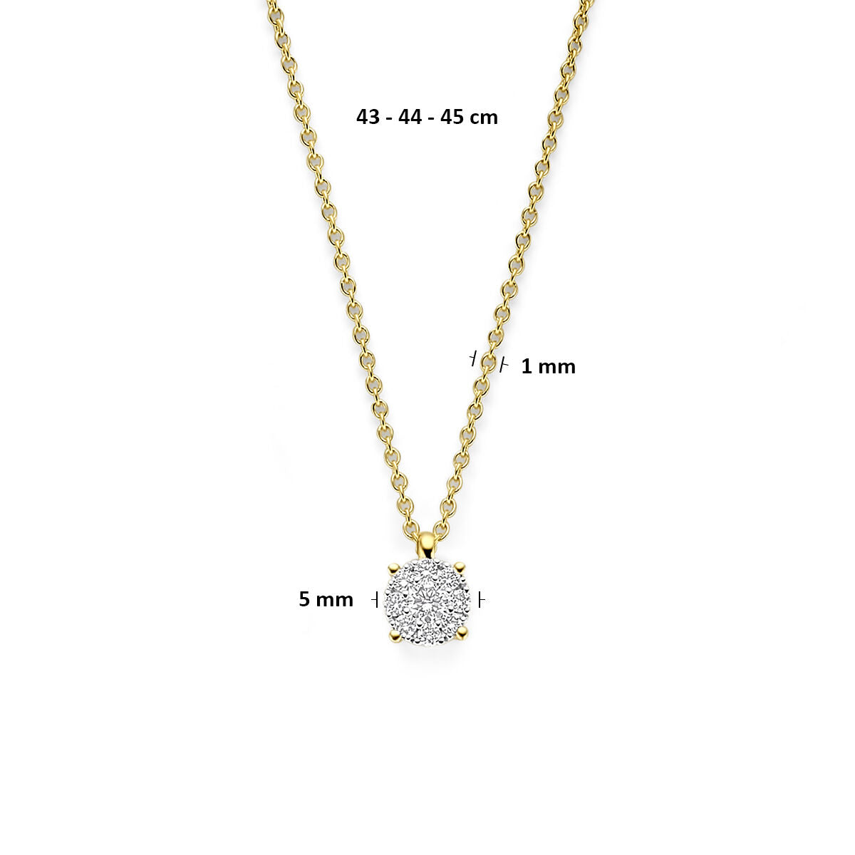 Fantasy Collection Collier diamant 0.13ct h si 43 - 44 - 45 cm 14K bicolor goud geel/wit
