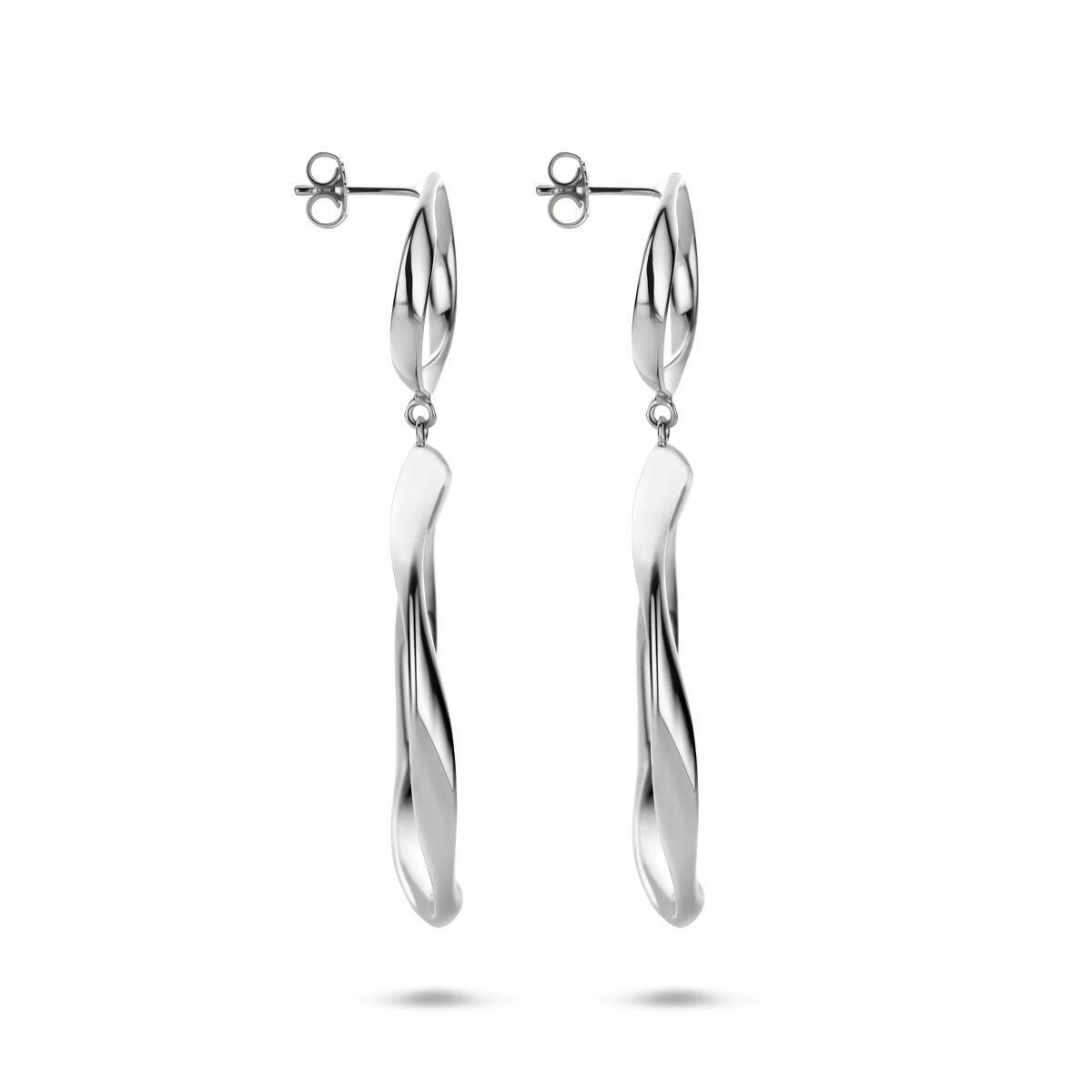 Fantasy Collection Hangende oorbellen gedraaid 66 mm zilver