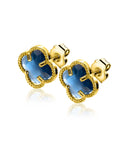Zinzi 9mm gold plated zilveren oorstekers in klaver vorm met donkerblauwe kleursteen ZIO2662DB - PansiteNederland.nl