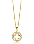 ZINZI gold plated zilveren anker ketting met luxe klaver hanger 15mm rondom bezet met witte zirconia's 45-48cm ZIC2617Y