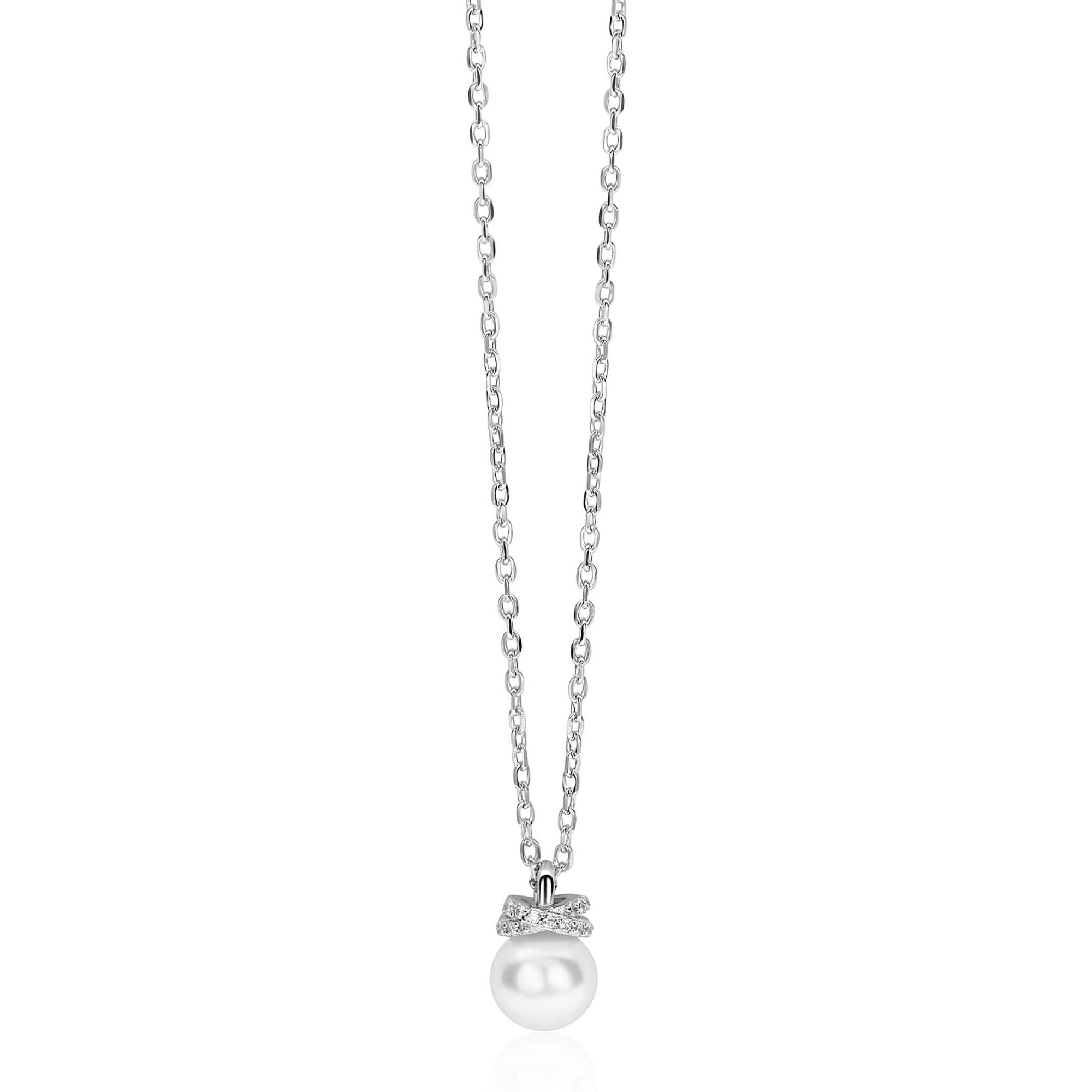 ZINZI Zilveren Ketting met Parel en Zirkonia ZIC2863