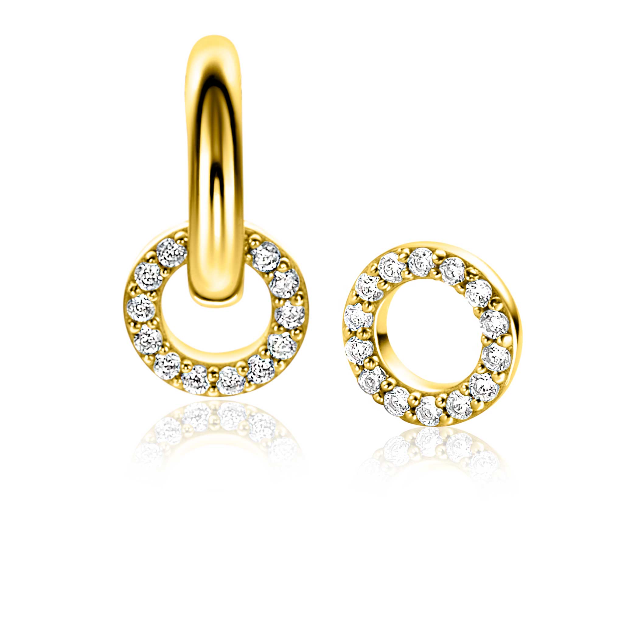 7,5mm ZINZI gold plated zilveren oorbedels in ronde vorm bezet met witte zirconia's ZICH2550Y (zonder Oorbedels)