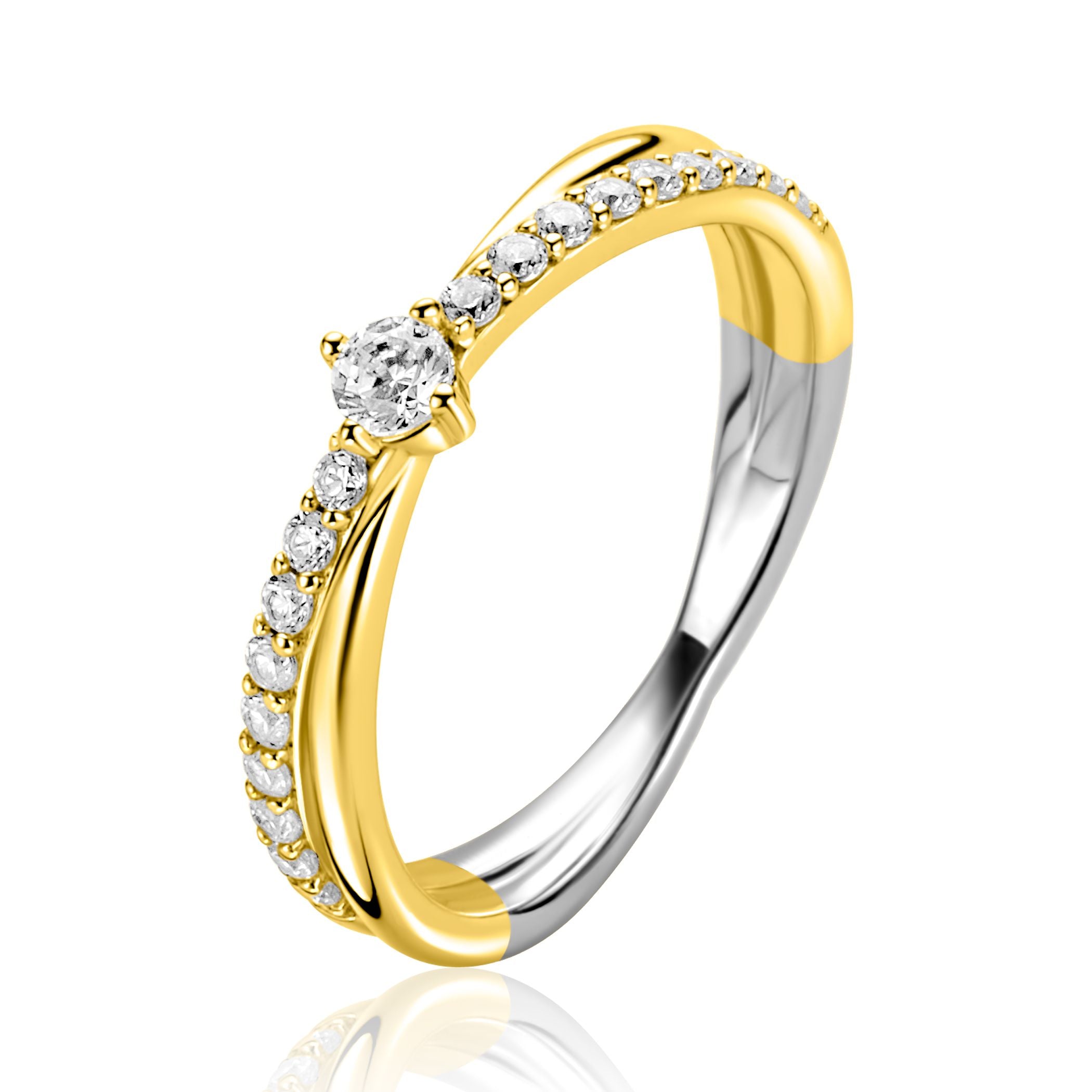 ZINZI Verguld Zilveren Ring met Witte Zirkonia - ZIR2725Y