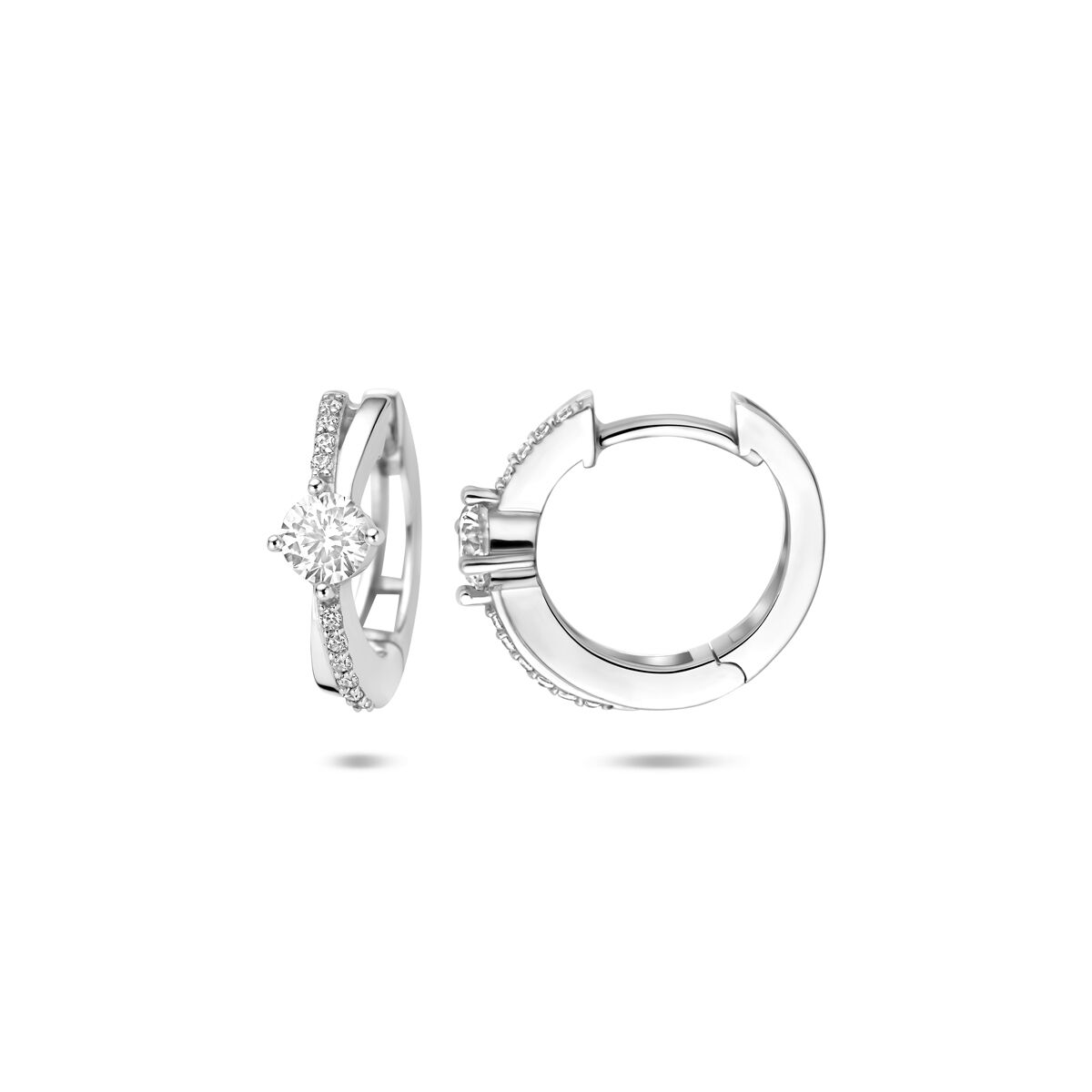 Zilveren gerhodineerde klapoorringen zirkonia 16 mm - 1341229