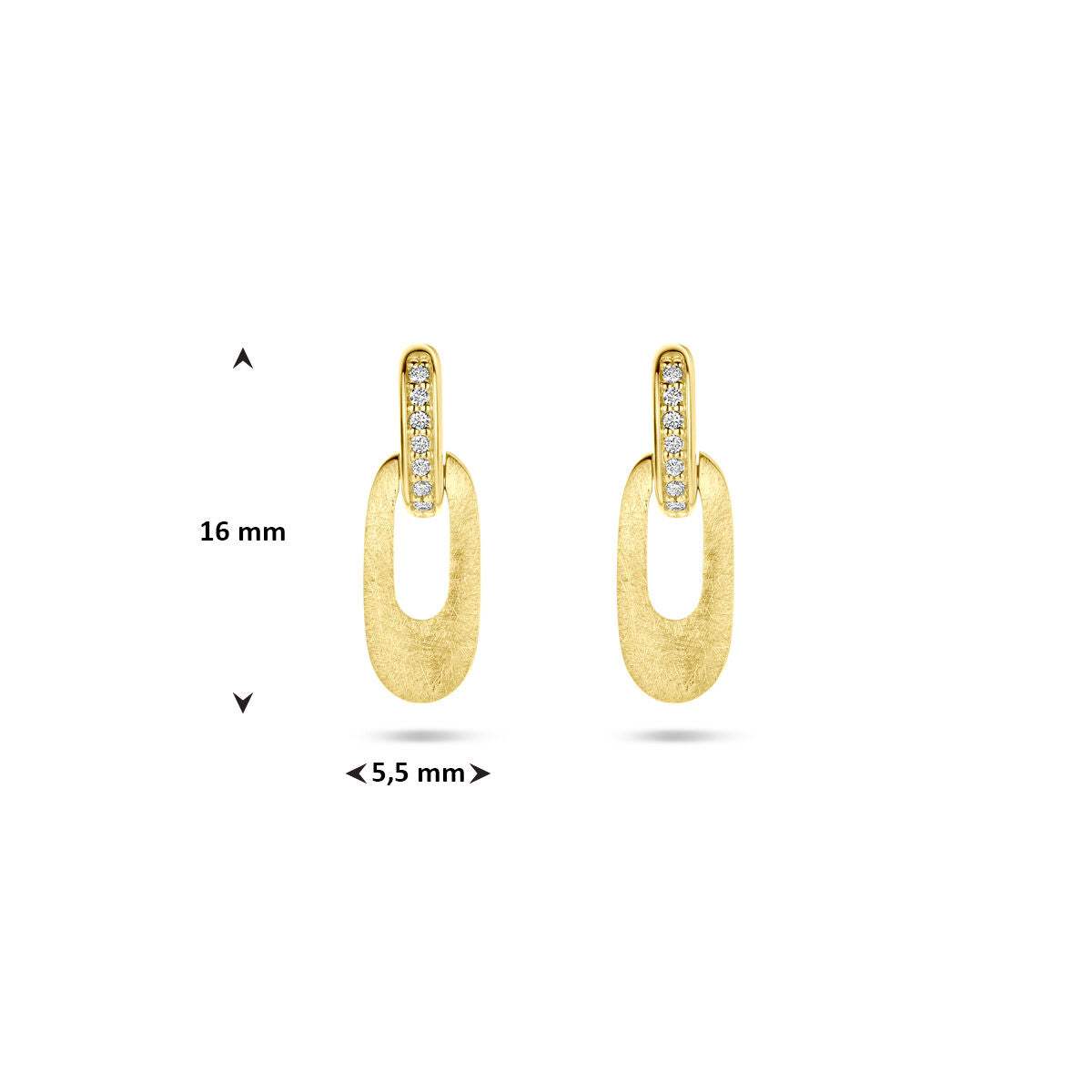 14K geelgouden oorhangers poli/mat diamant 0.04ct 2x 0.02ct h si 16 mm - 4034613