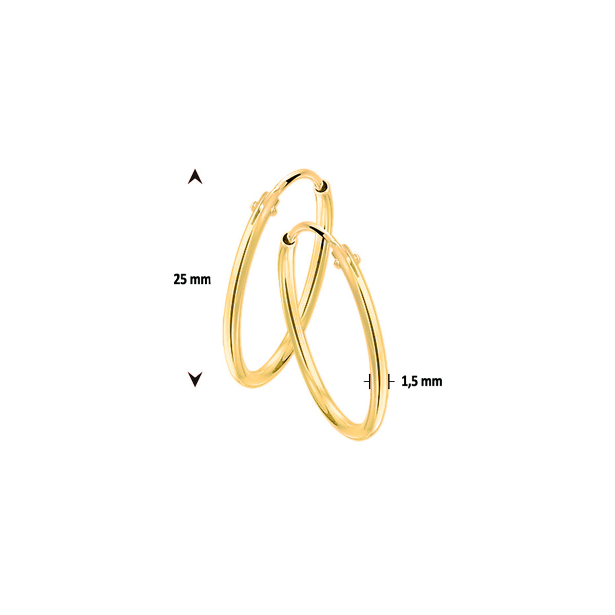 Fantasy Collection Oorbellen ronde buis 1,5 mm 1 micron zilver verguld