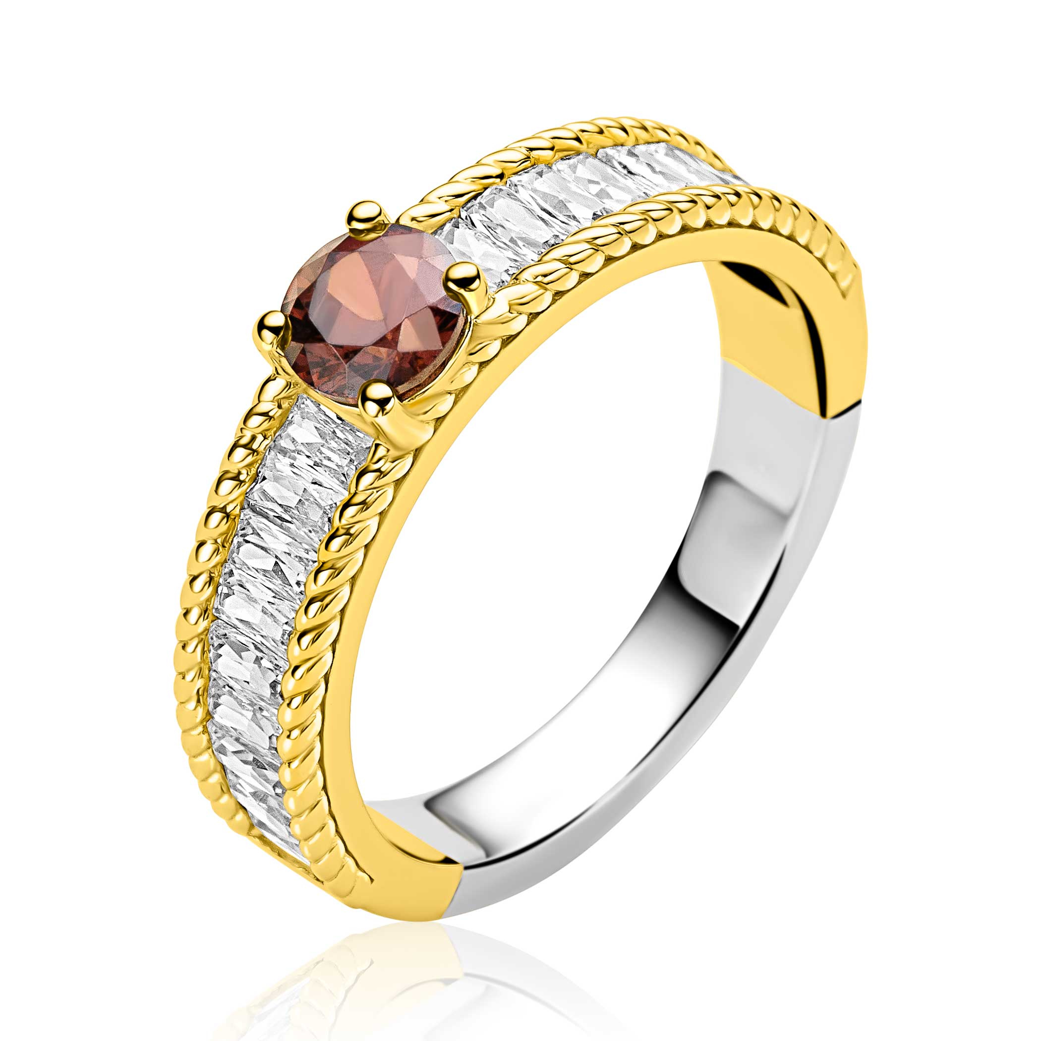 ZINZI Verguld Zilveren Ring met Zirkonia en Kleursteen - ZIR2880