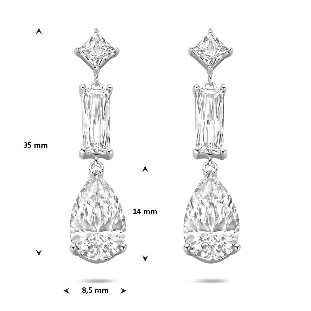 Fantasy Collection Hangende oorbellen zirkonia 35 mm zilver