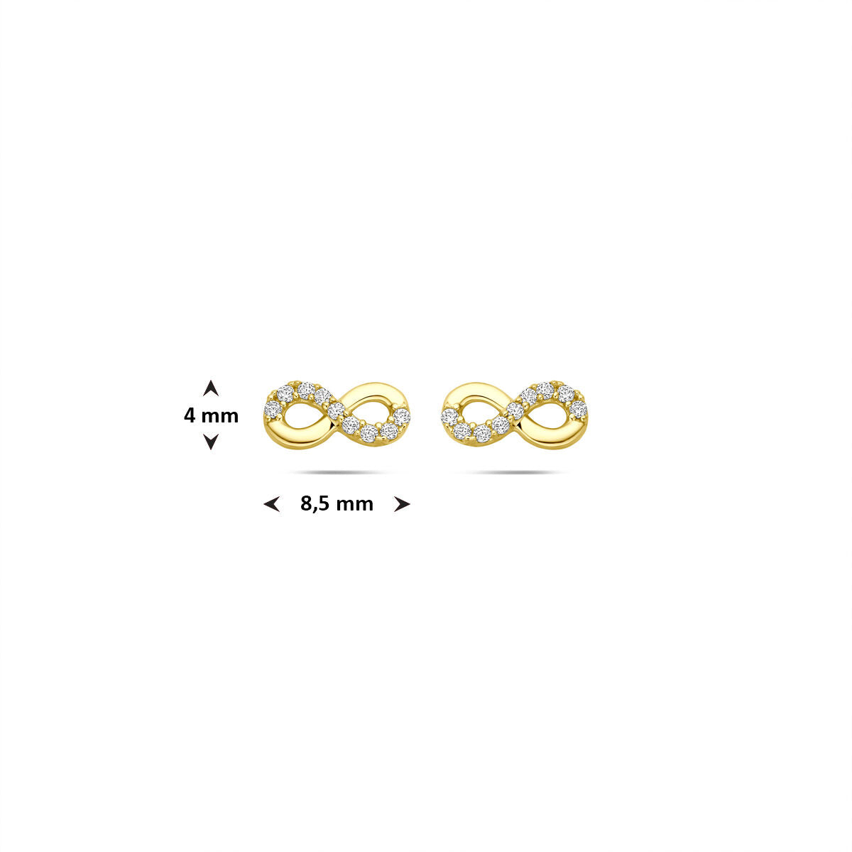 Fantasy Collection Oorbellen infinity zirkonia 4 mm 9K geelgoud