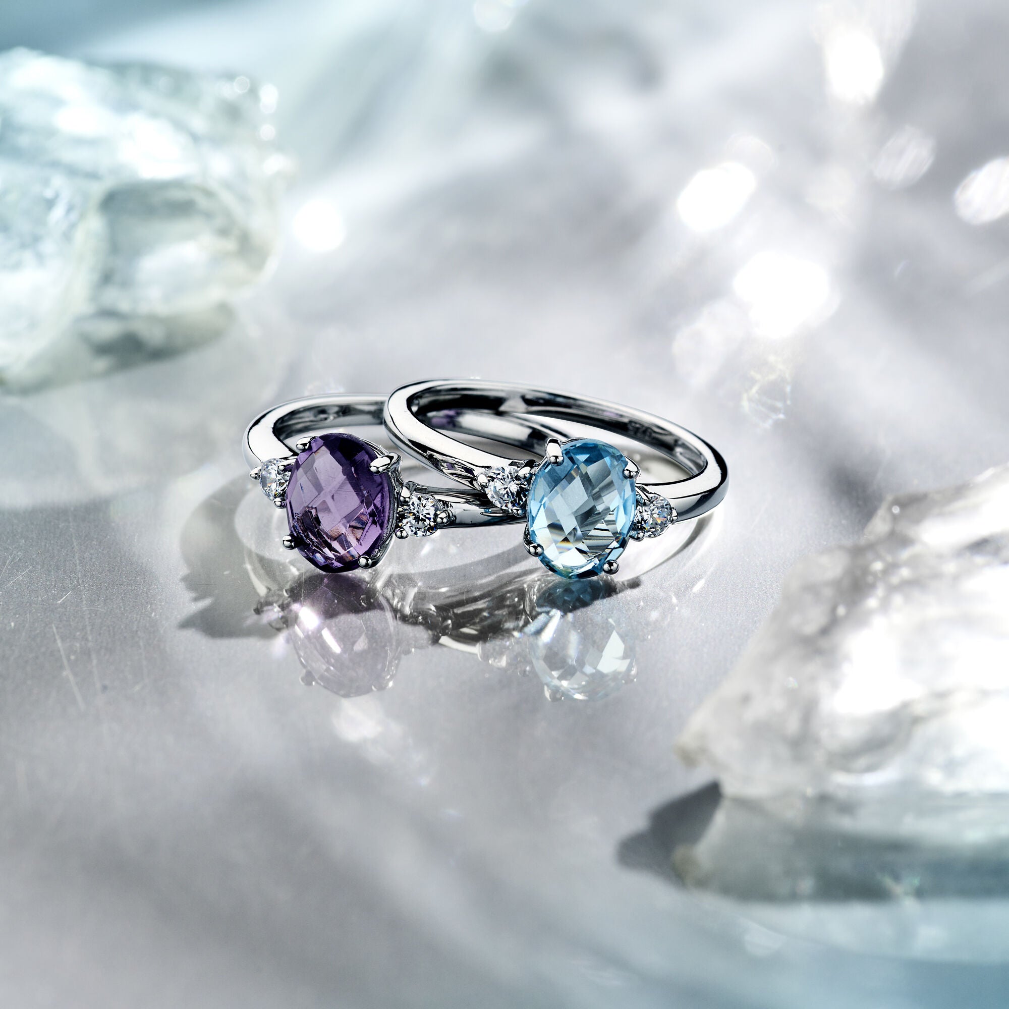 Fantasy Collection Ring trilogie zirkonia en blauw topaas zilver