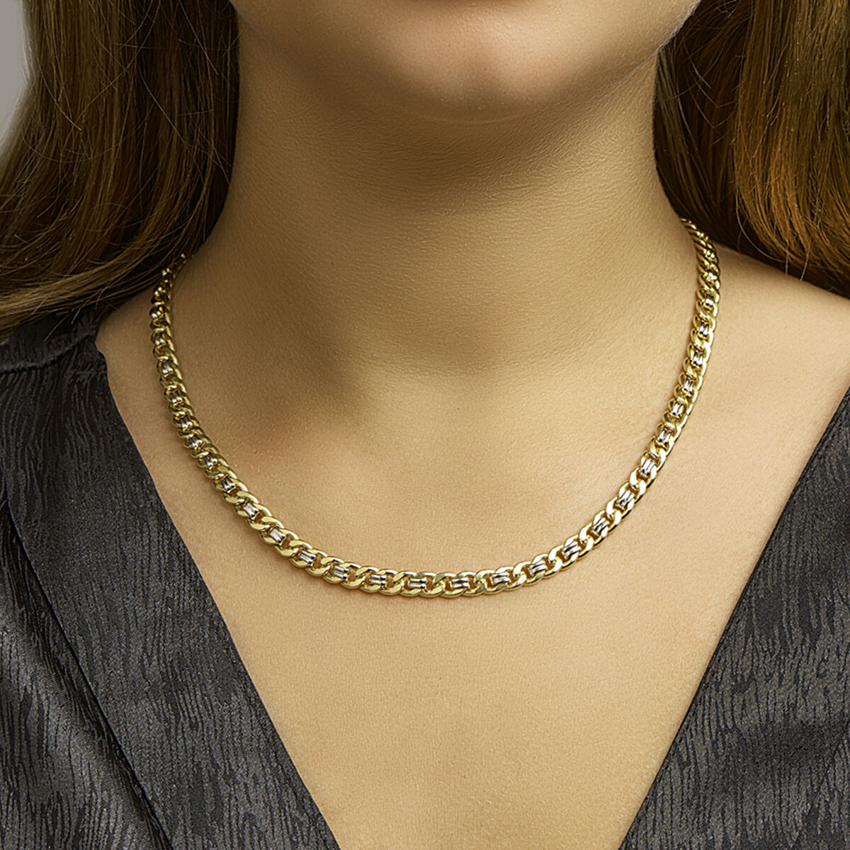 Fantasy Collection Collier geslepen gourmette massief 6,2 mm Silgold (bicolor goud met zilverkern)