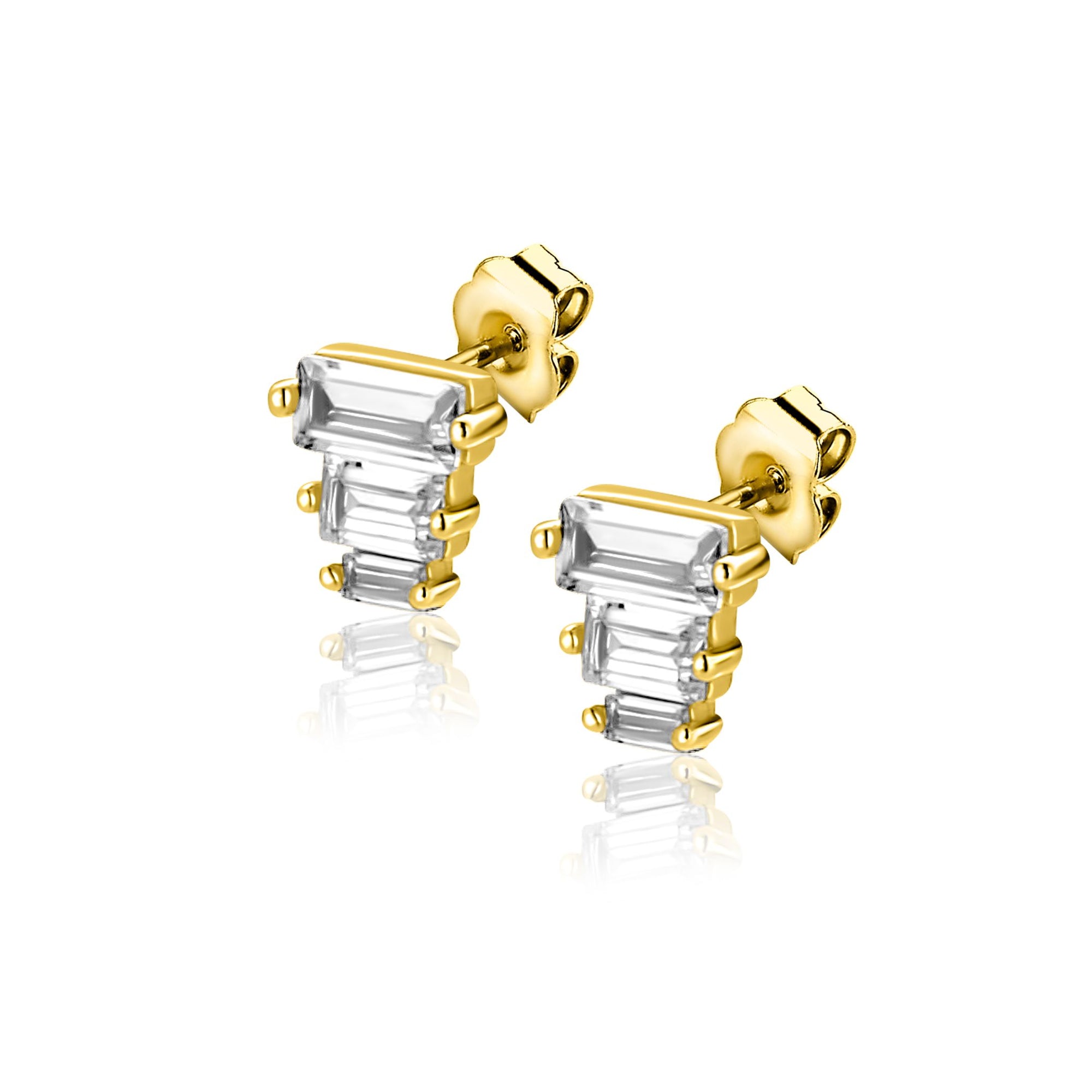 ZINZI gold plated zilveren oorstekers piramidevorm 3-baguette zirkonia 5,5mm ZIO2723Y - PansiteNederland.nl