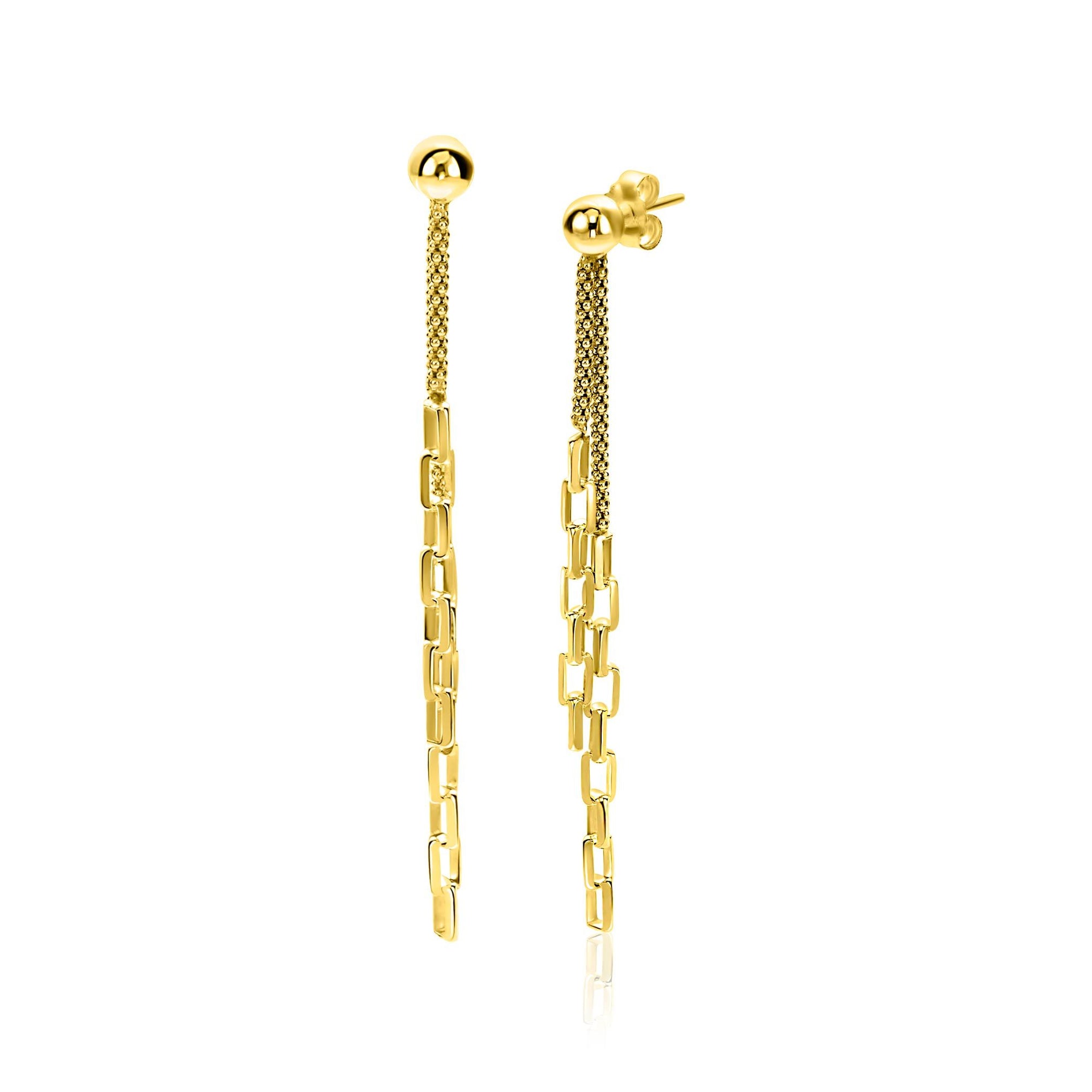 ZINZI gold plated zilveren multi-look oorstekers met bungelende paperclip schakels 65mm ZIO2709G - PansiteNederland.nl
