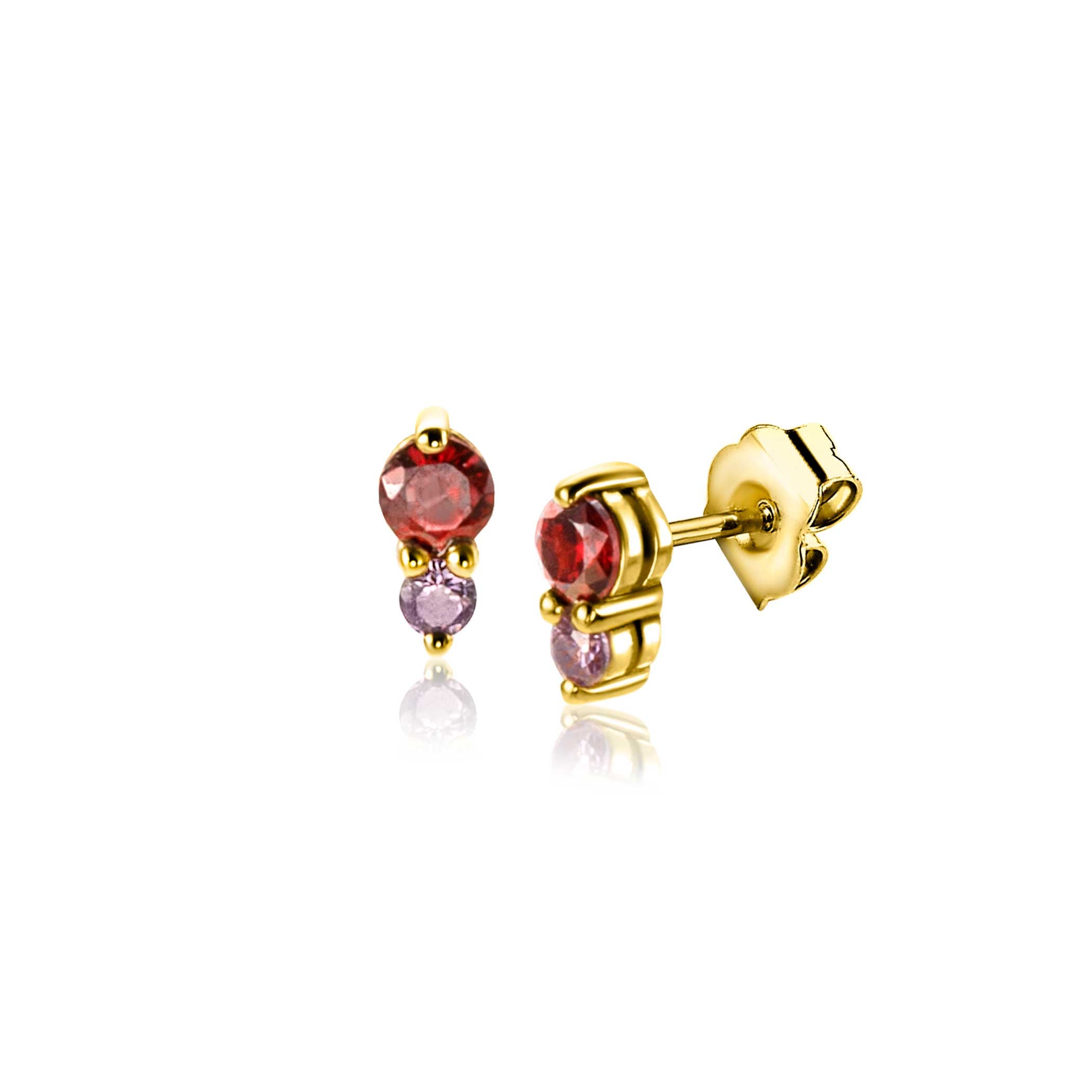 6,5mm ZINZI gold plated zilveren oorknoppen ronde chatonzettingen rood granaat en paarse kleurstenen oorbellen - ZIO2563